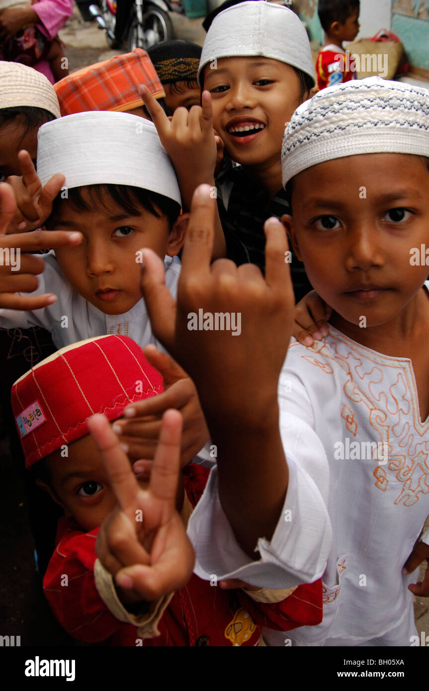 Group of balinese muslim kids at muslim community, kuta, Bali ...