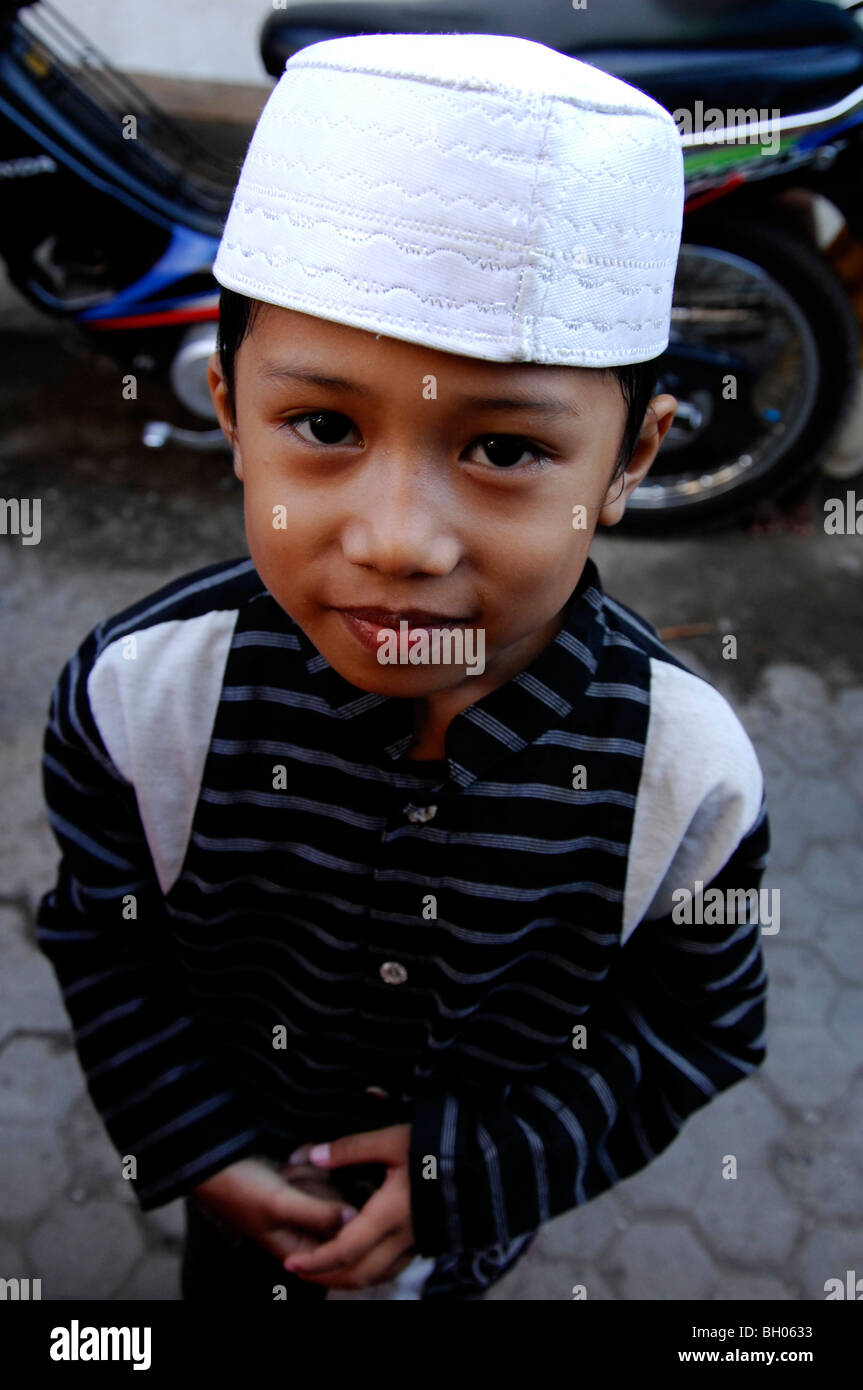 Portrait of Balinese muslim boy at Muslim community, kuta, Bali ...