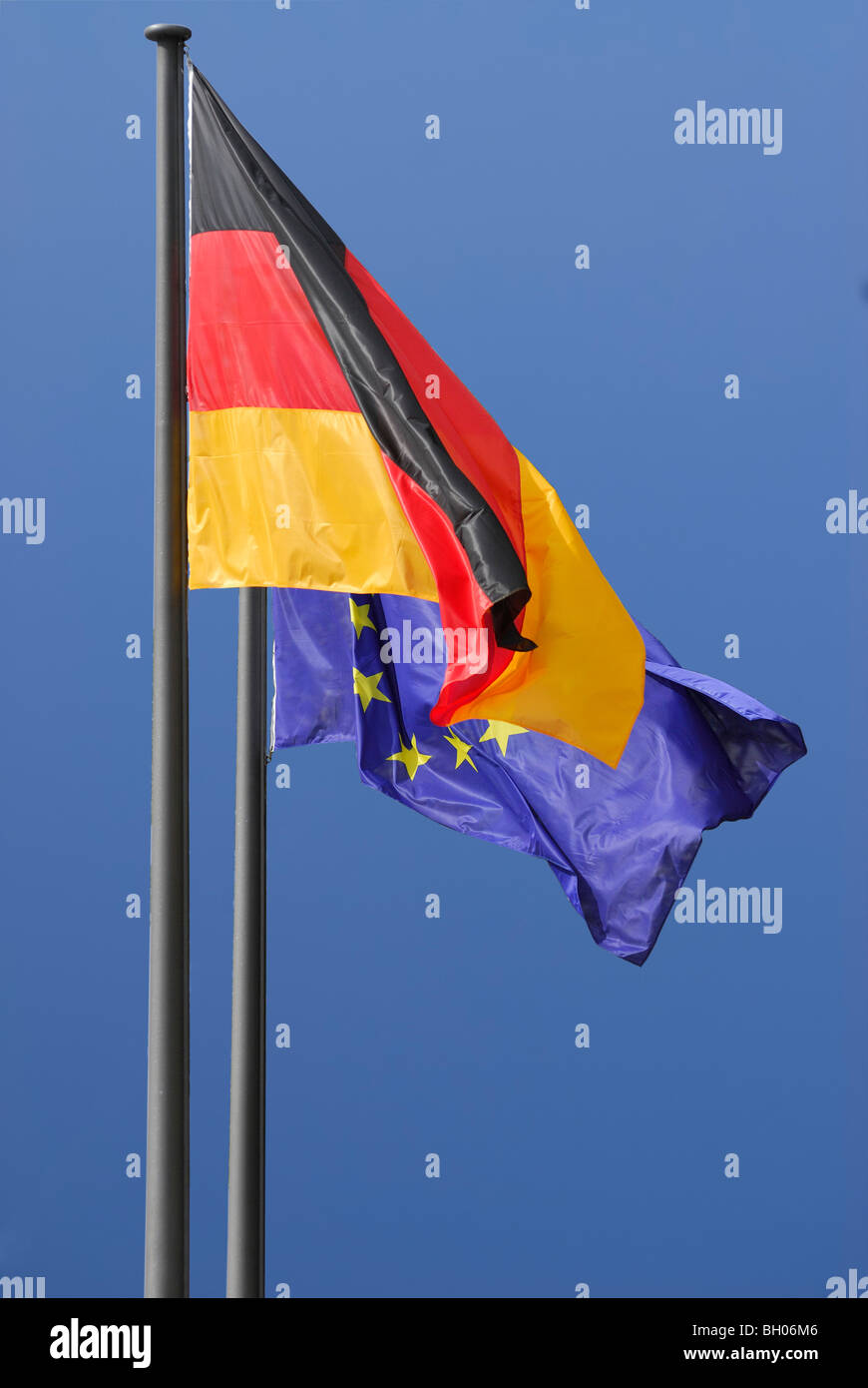 Two flags of Germany and EU. Ber,in, Germany Stock Photo
