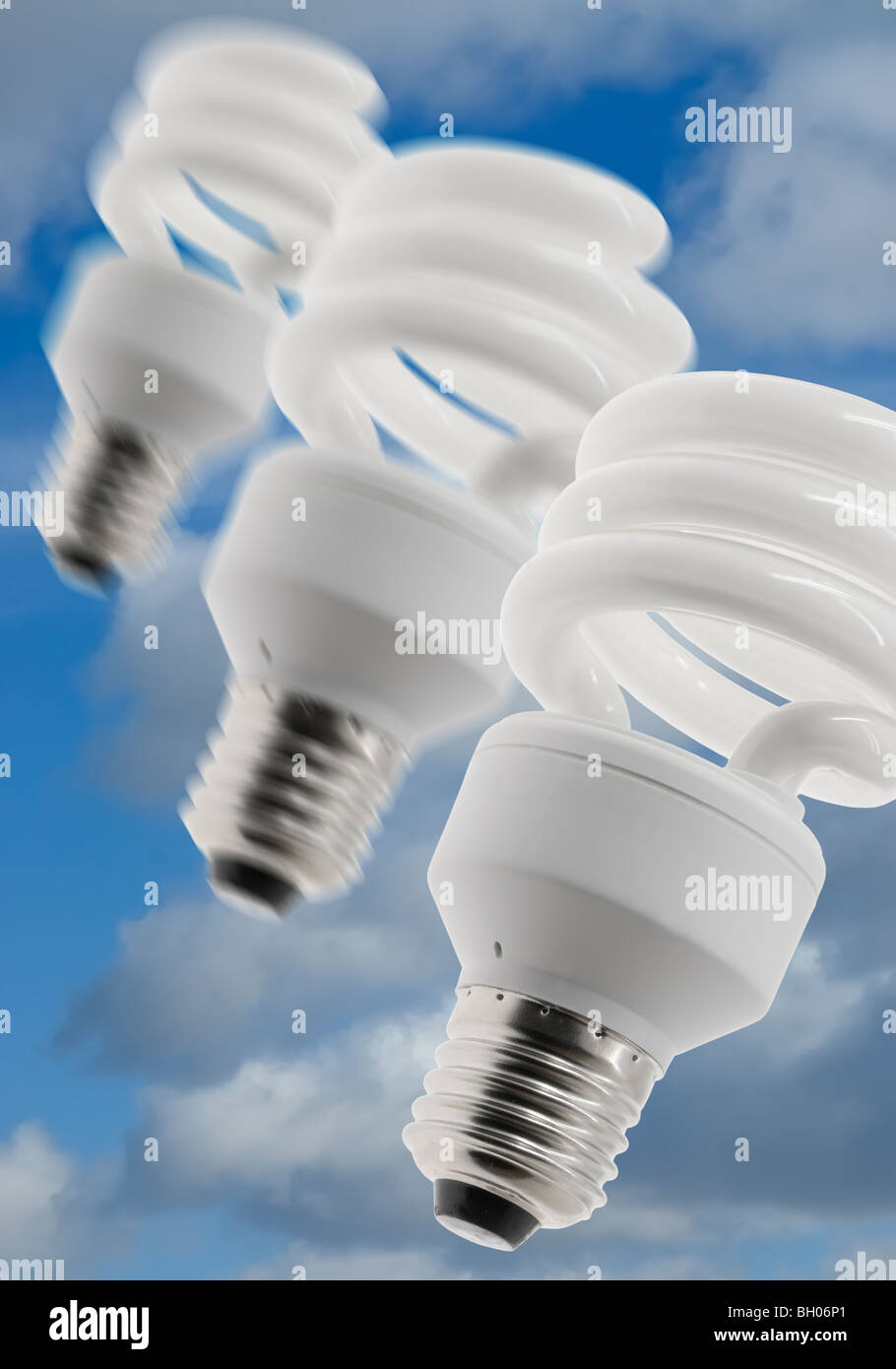 Environment friendly lamps on the blue sky background Stock Photo Alamy