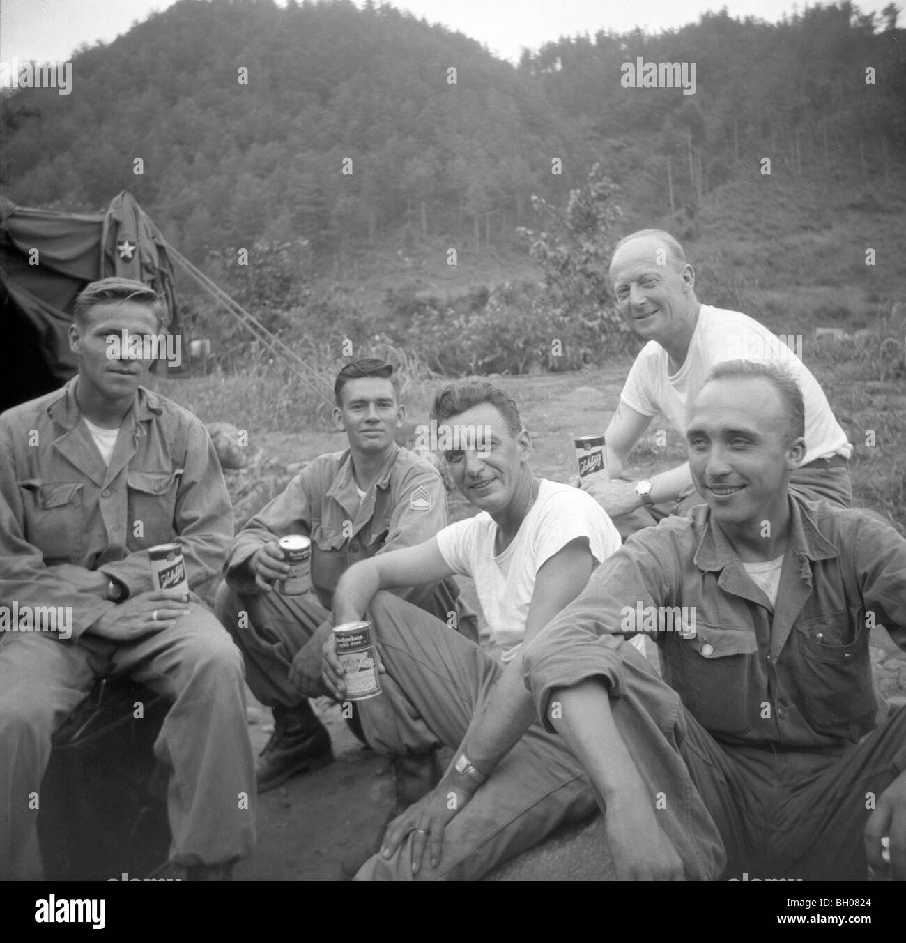 Officers of the Second Infantry Division relax for a group photo while