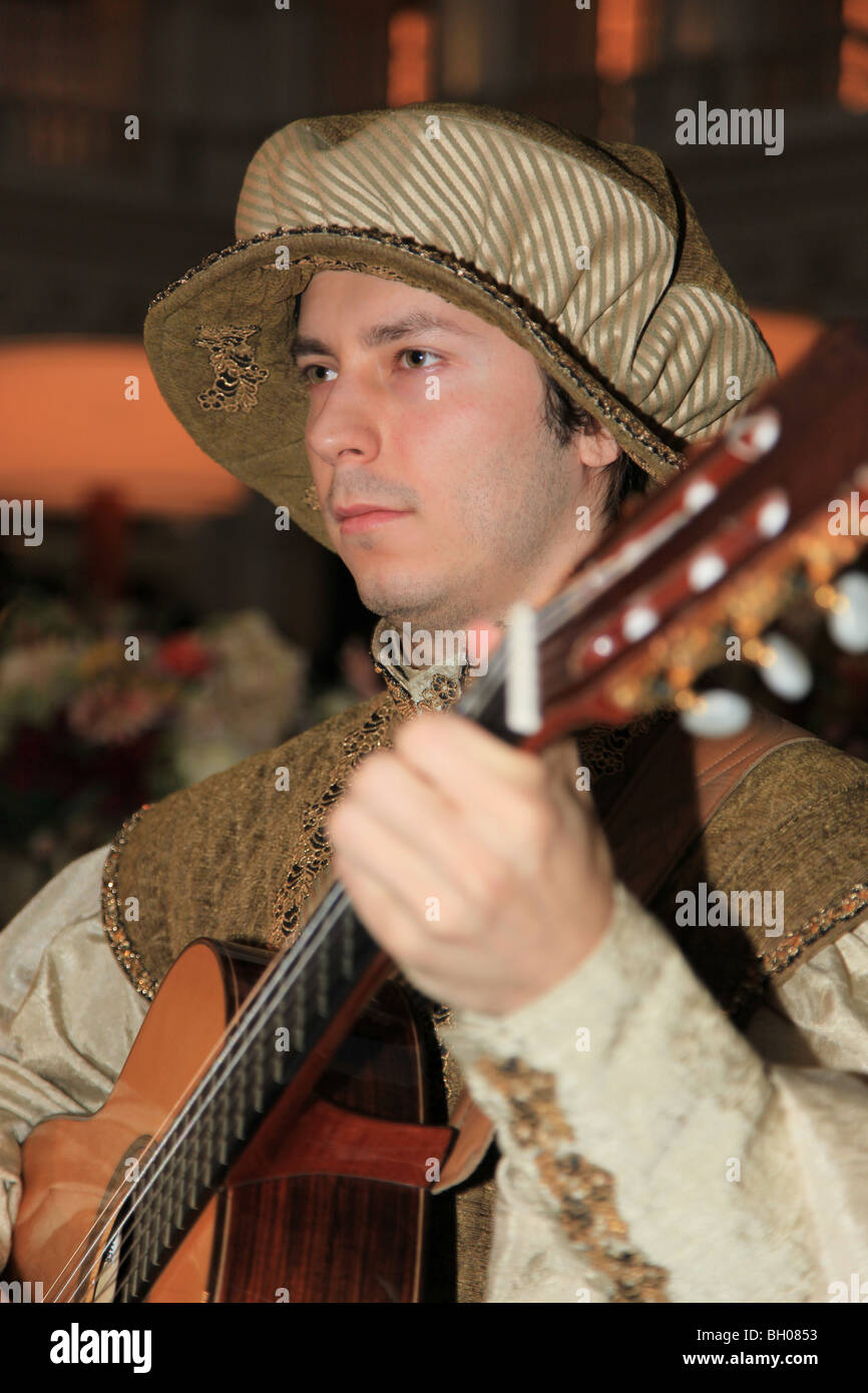 Musician playing the guitar, The Venetian hotel and Casino, Las Vegas Stock Photo