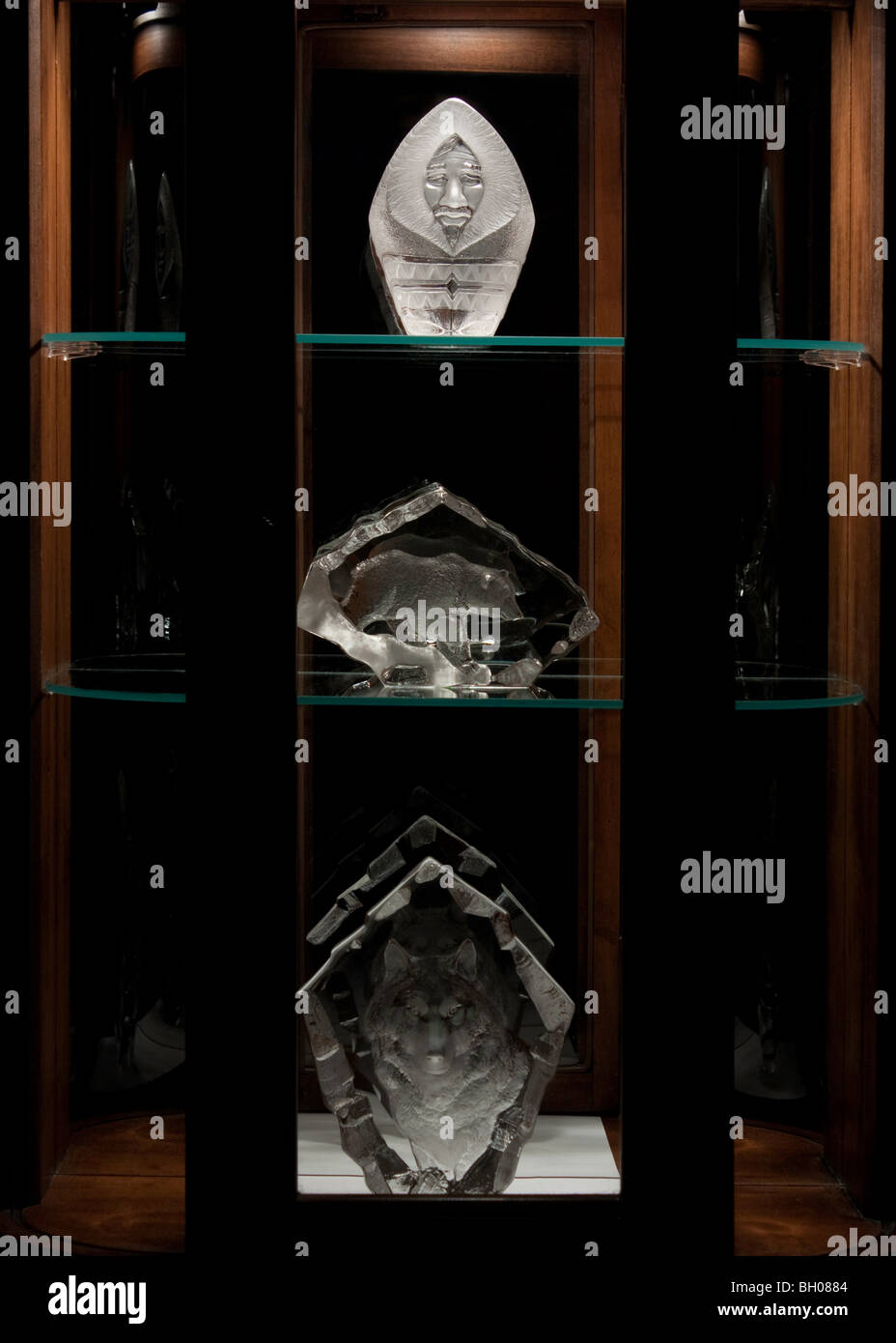 Mats Jonasson art glass in a display case Stock Photo Alamy
