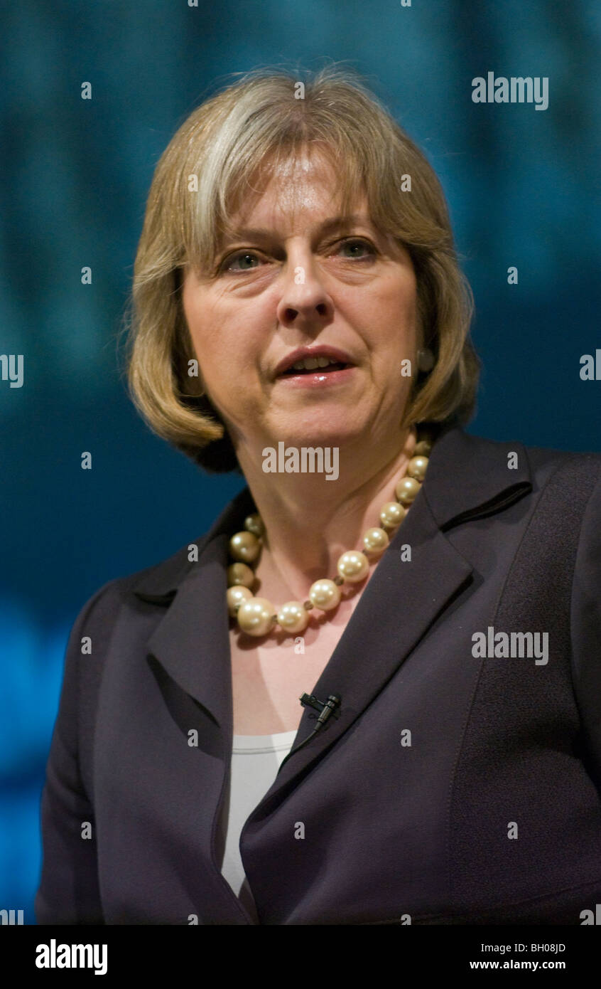 Theresa May MP for Maidenhead speaking at Welsh Conservative Party Conference in Cardiff South Wales UK Stock Photo