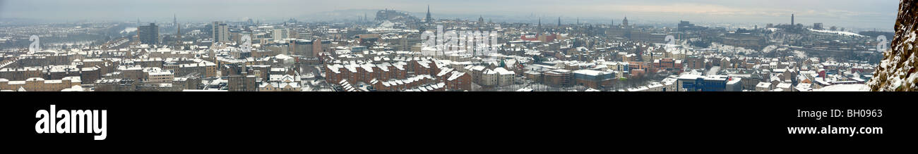 Panorama of Edinburgh, Scotland, UK, on a grey winter day in the snow. Stock Photo