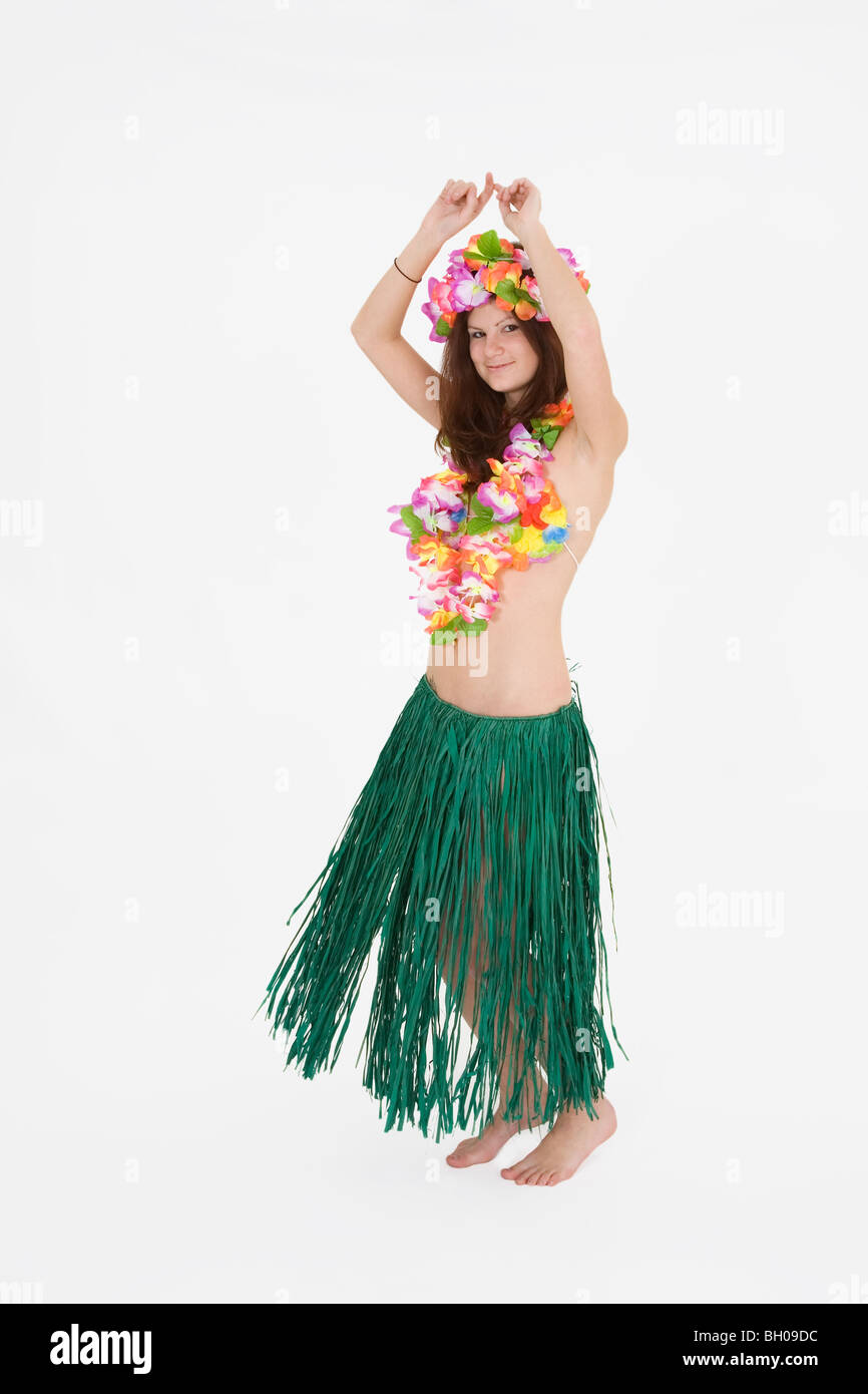 Caucasian teenager dressed as a Hula Dancer Stock Photo