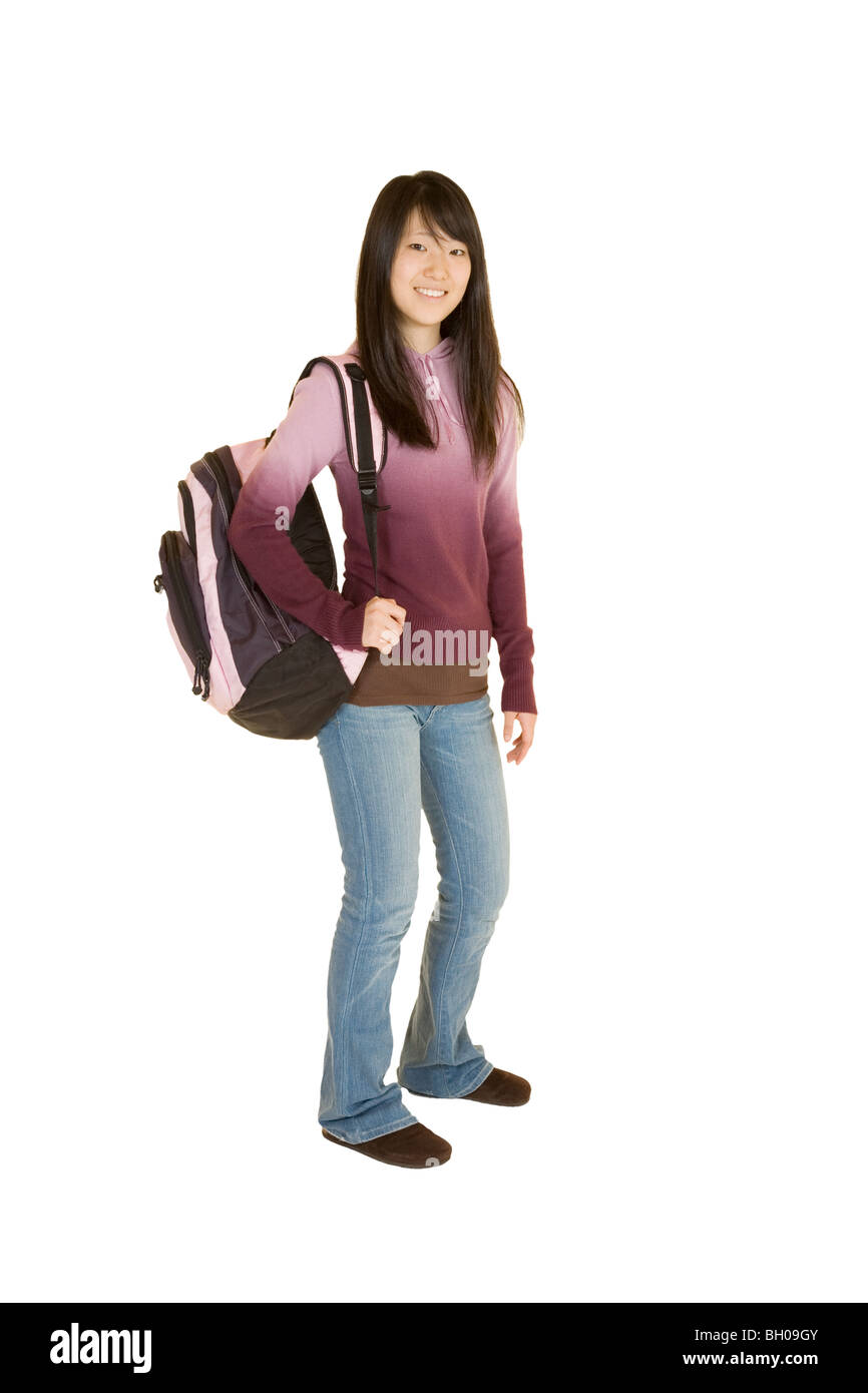Portrait of Asian teen getting ready for school Stock Photo