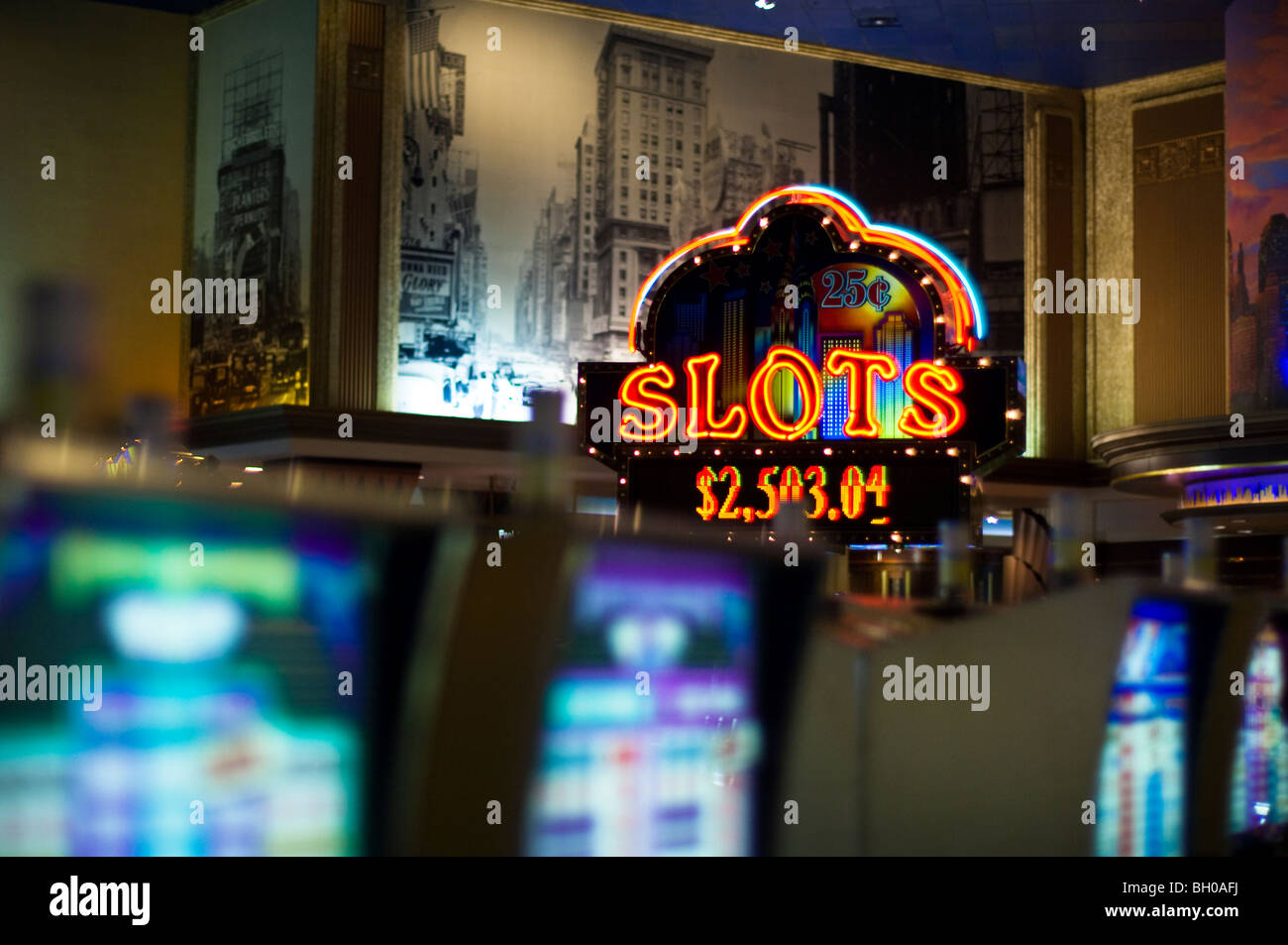 Slot machines in the New York New York Casino in Las Vegas. Stock Photo