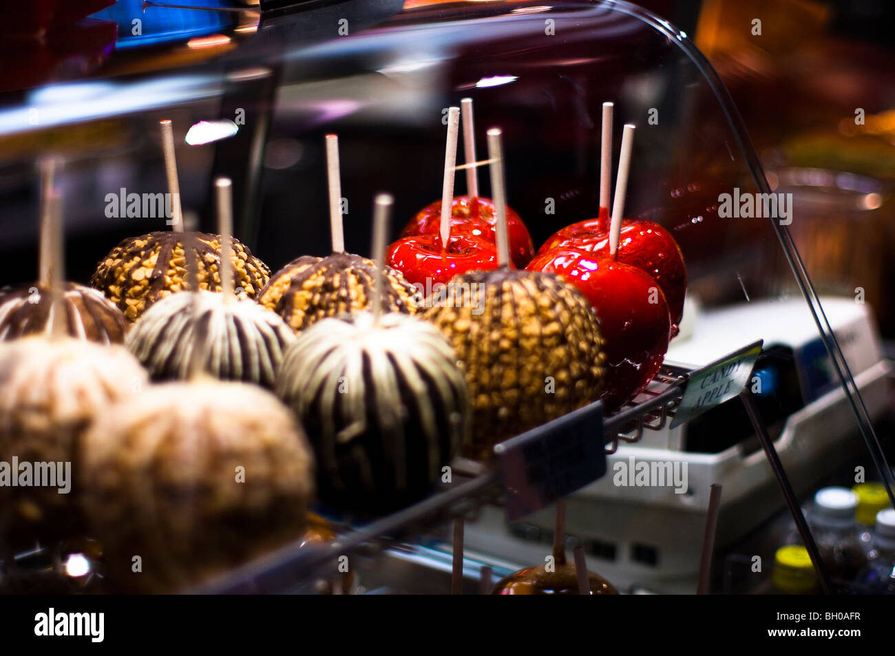 Candy apples on display at a stand in the New York New York hotel in Las Vegas. Stock Photo