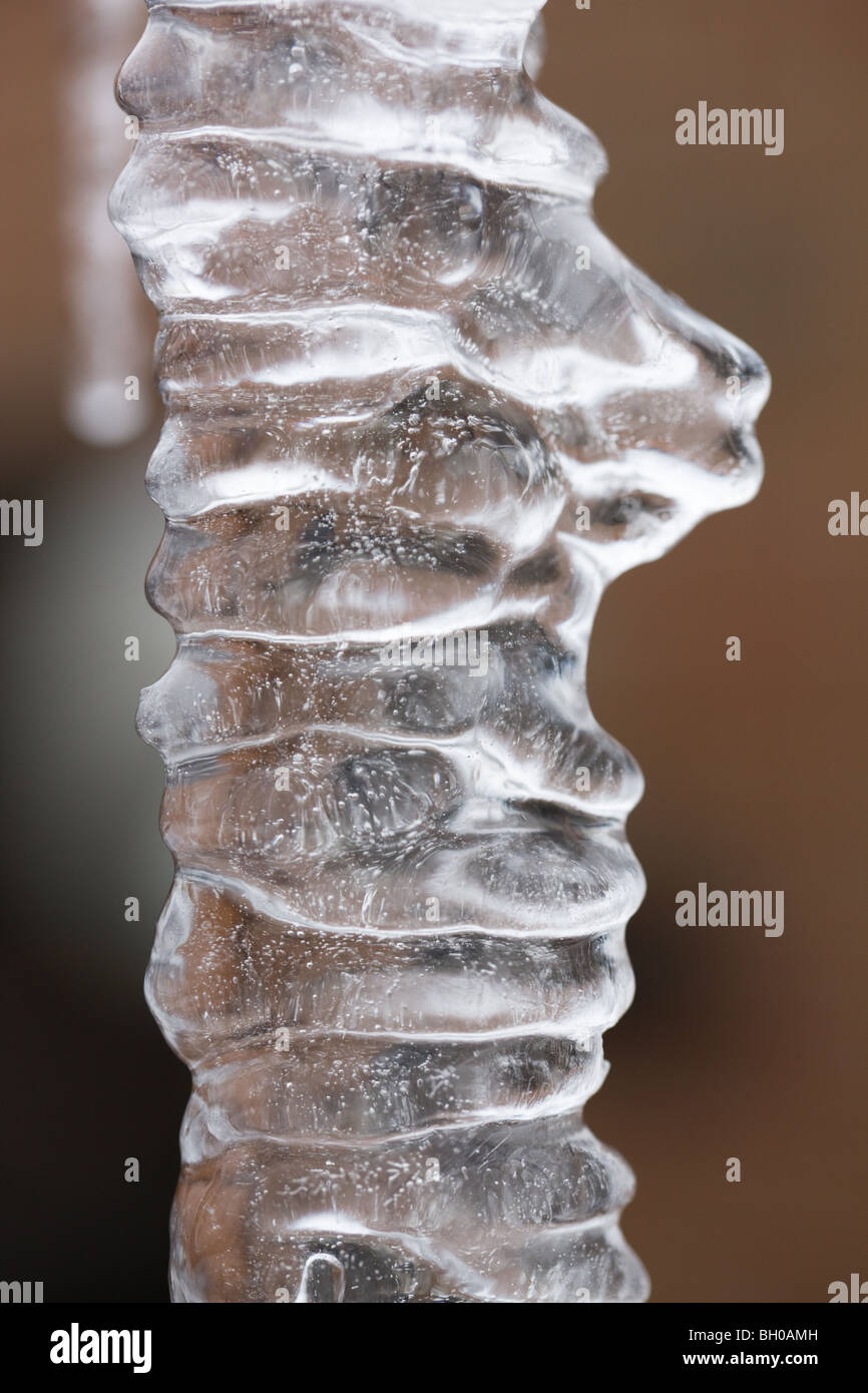 closeup of a very thick Icicle hanging on a roof during Winter 2009/2009 in Germany Stock Photo