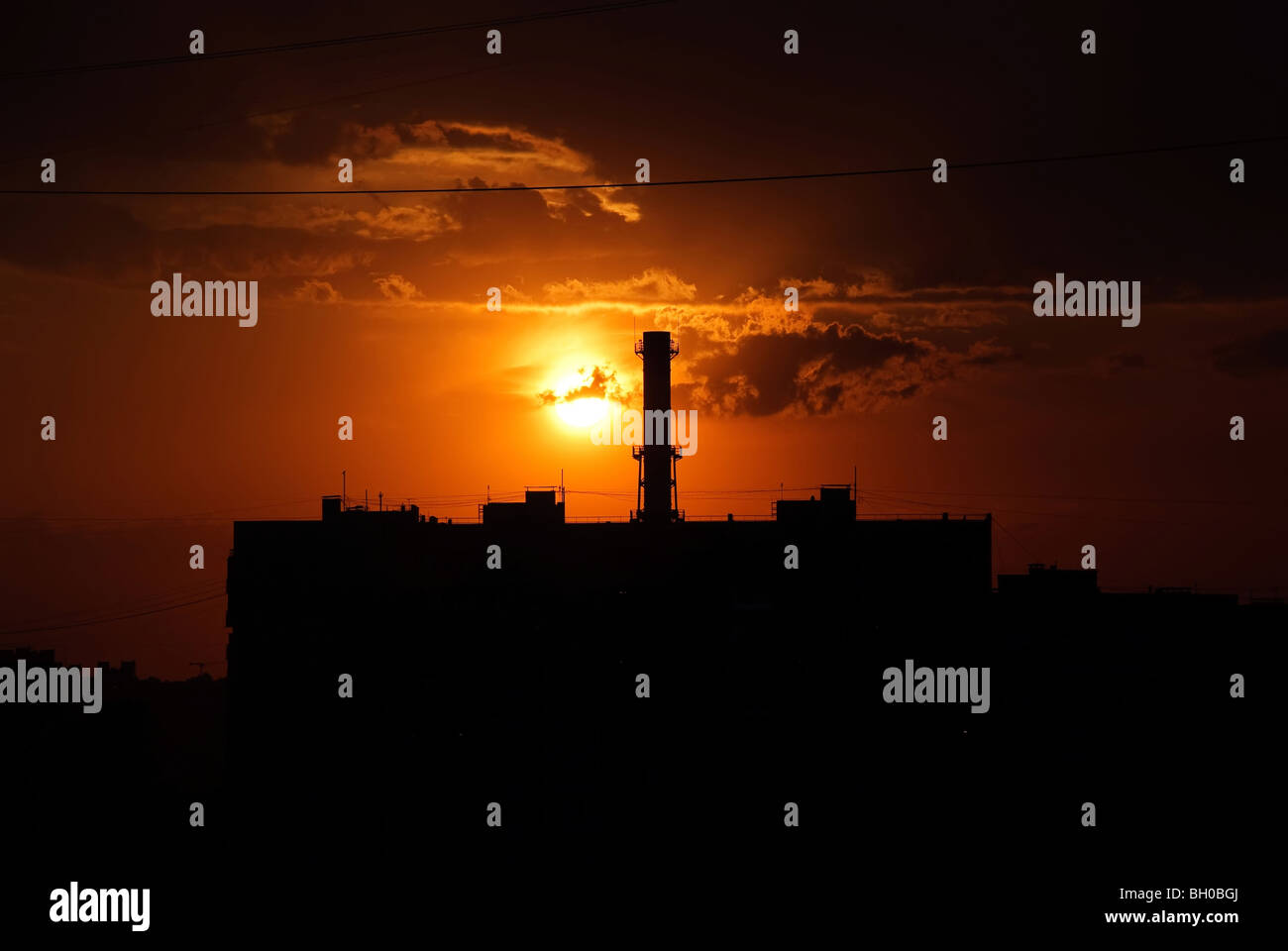 Industrial city sunset Stock Photo