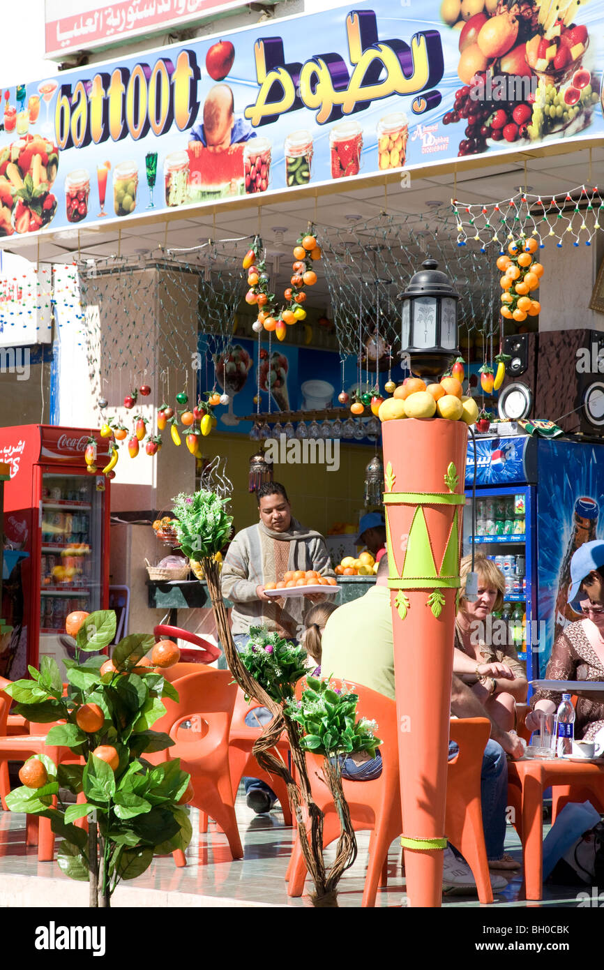 Local man in street cafe restaurant. Sharm El Sheikh market. Egypt. Africa. Stock Photo