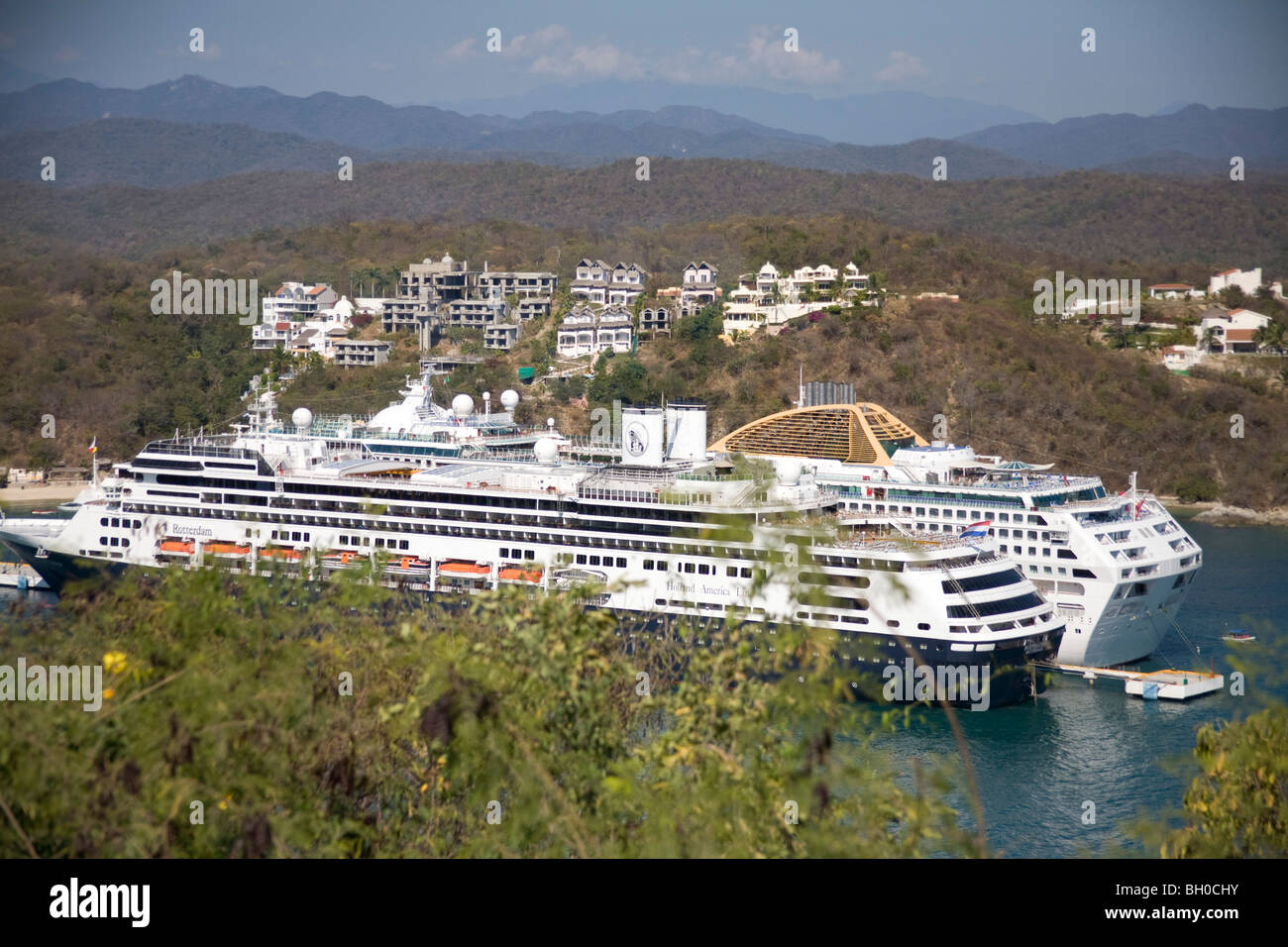 Cruise ships moored in Huatulco bay, Mexico. Stock Photo