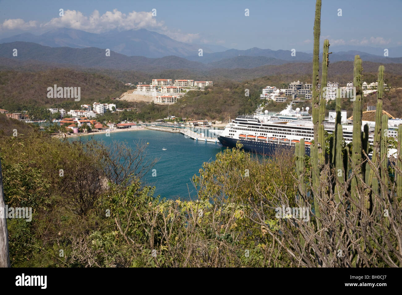 Cruise ship moored in Huatulco bay, Mexico. Stock Photo