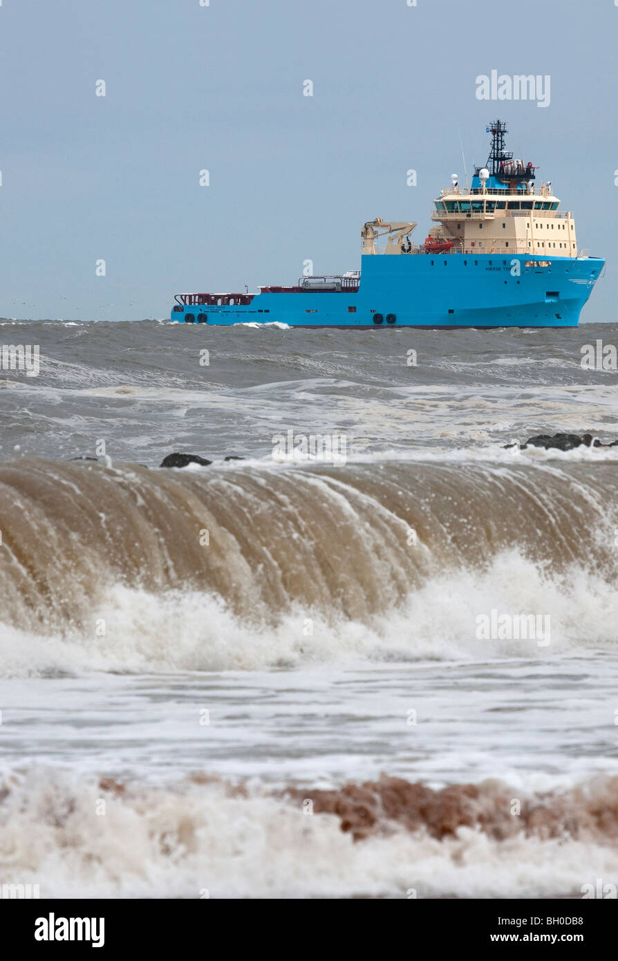 A Maersk Supply Services T-class AHTS-vessel at Aberdeen. Stock Photo