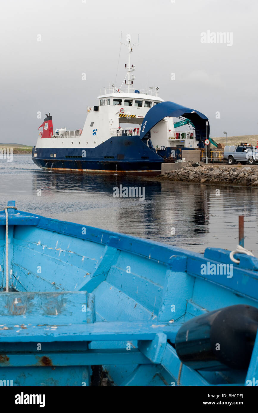 The local Shetland ferry Bigga at Gutcher. Stock Photo