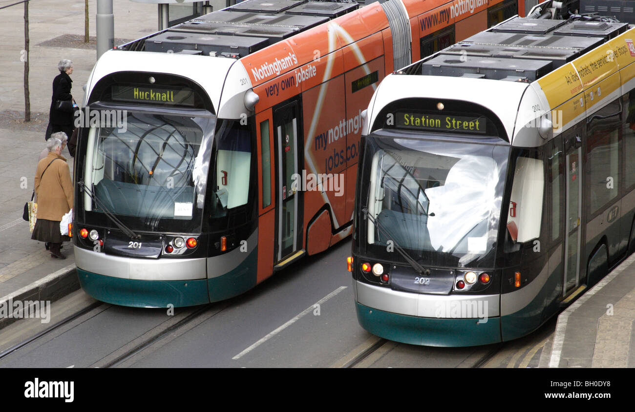 A modern tram system in Nottingham, England, U.K. Stock Photo