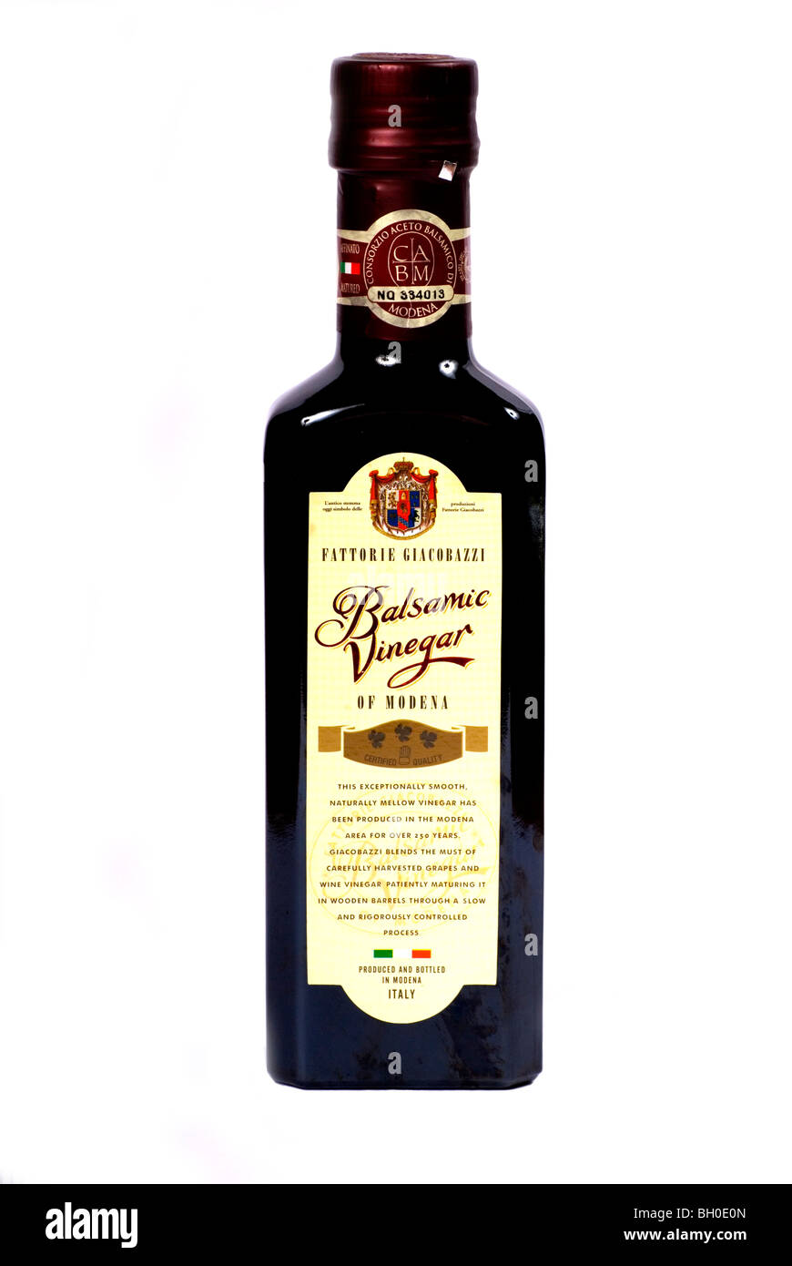 A cut out image of a bottle of Modena Balsamic Vinegar Stock Photo