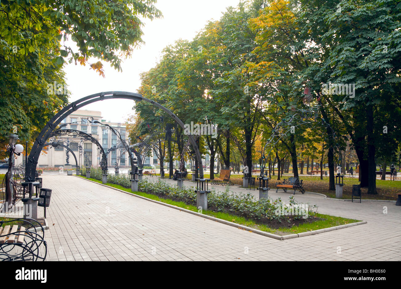 forged archs in public 'Park of forged figures' in center of Donetsk City (Ukraine) Stock Photo