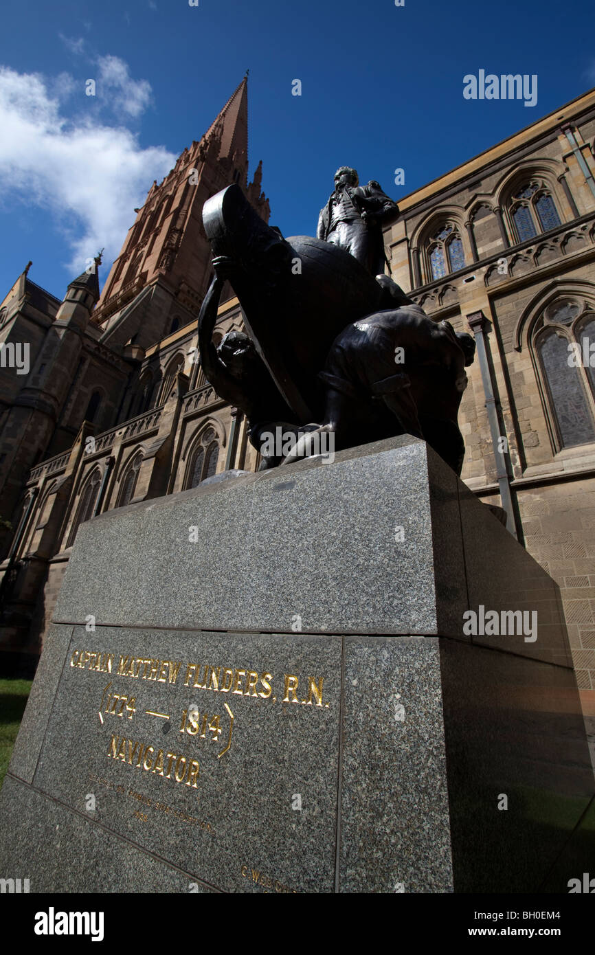 Statue of explorer Matthew Flinders at St. Paul's Cathedral, Melbourne