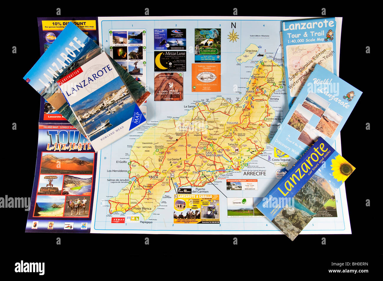 Tourist map and guide books for Lanzarote in the Canary Islands Stock Photo