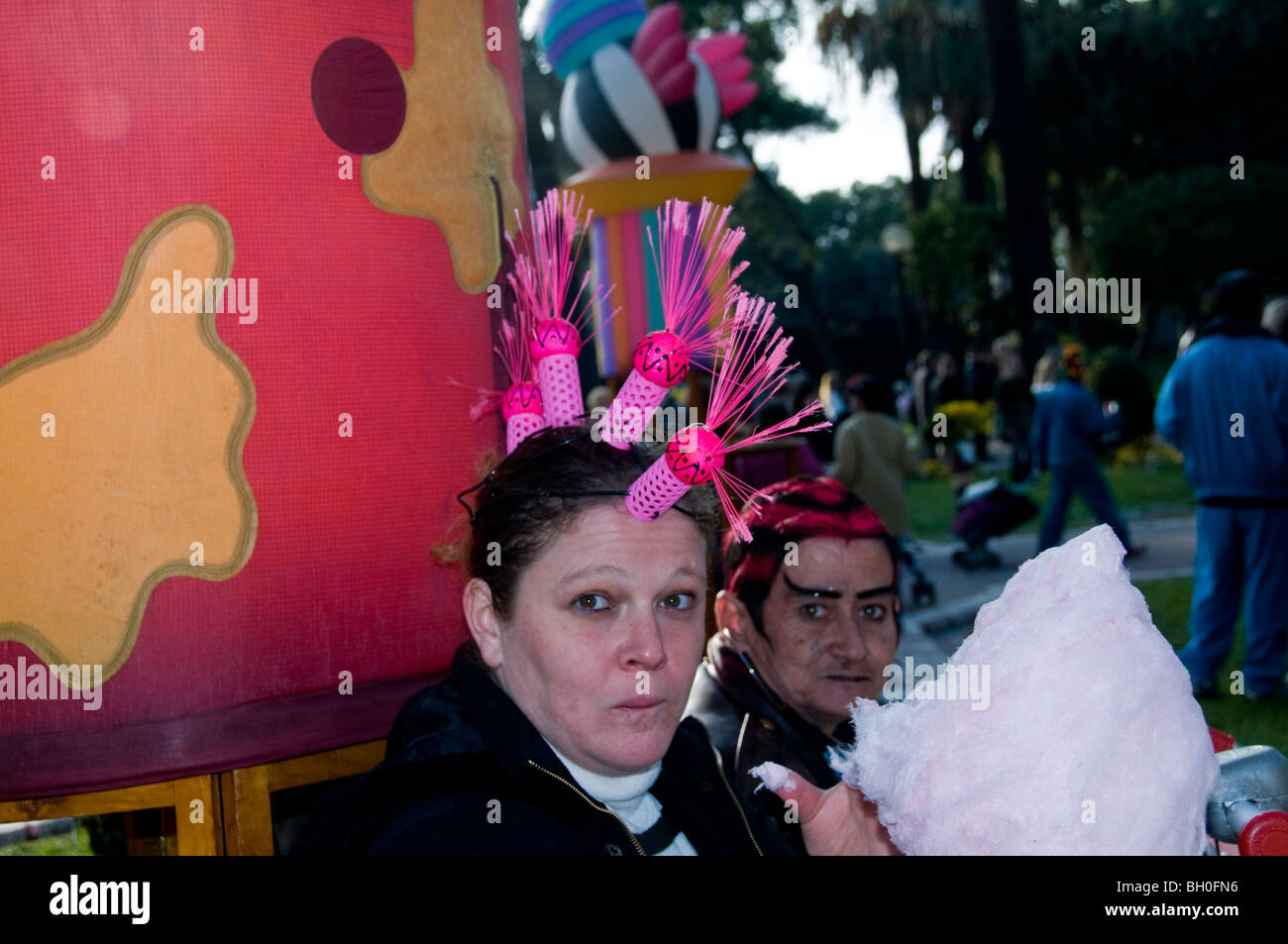 Nice, France, Public Events, Carnival Parade, couple Celebrating in funny costumes Stock Photo