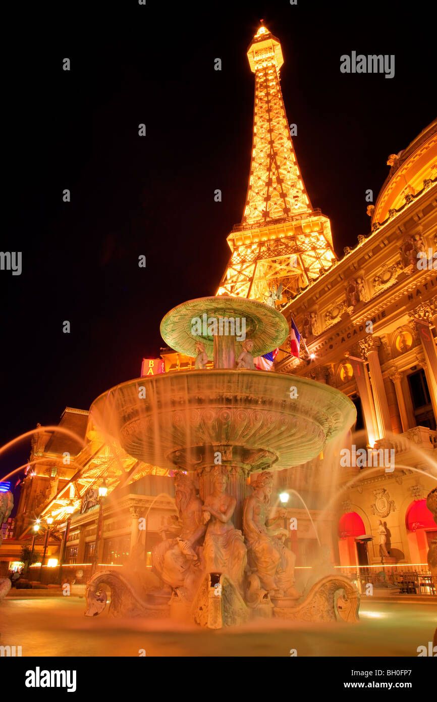 Replica of the Eiffel Tower and the Arc De Triomphe and the Paris Hotel, Las Vegas, Nevada. Stock Photo