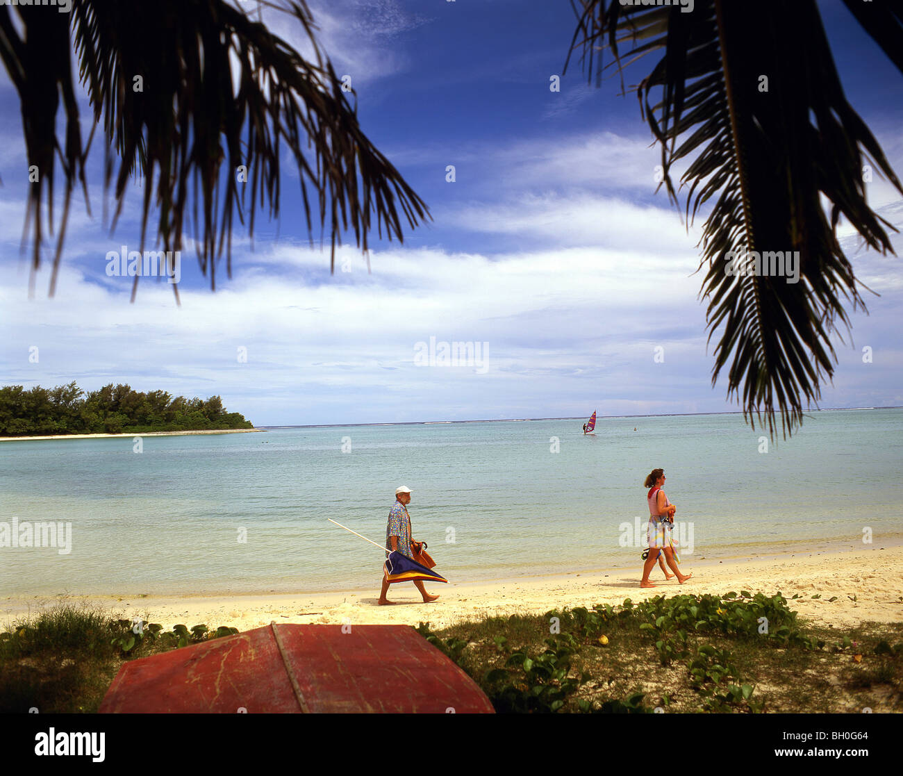 Tropical beach, Muri Beach Lagoon, Rarotonga, Cook Islands Stock Photo