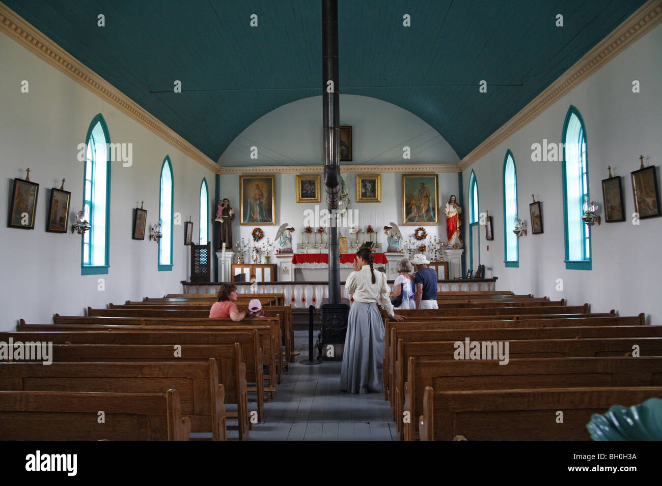 The interior of the restored St. Antoine de Padoue Church at Batoche