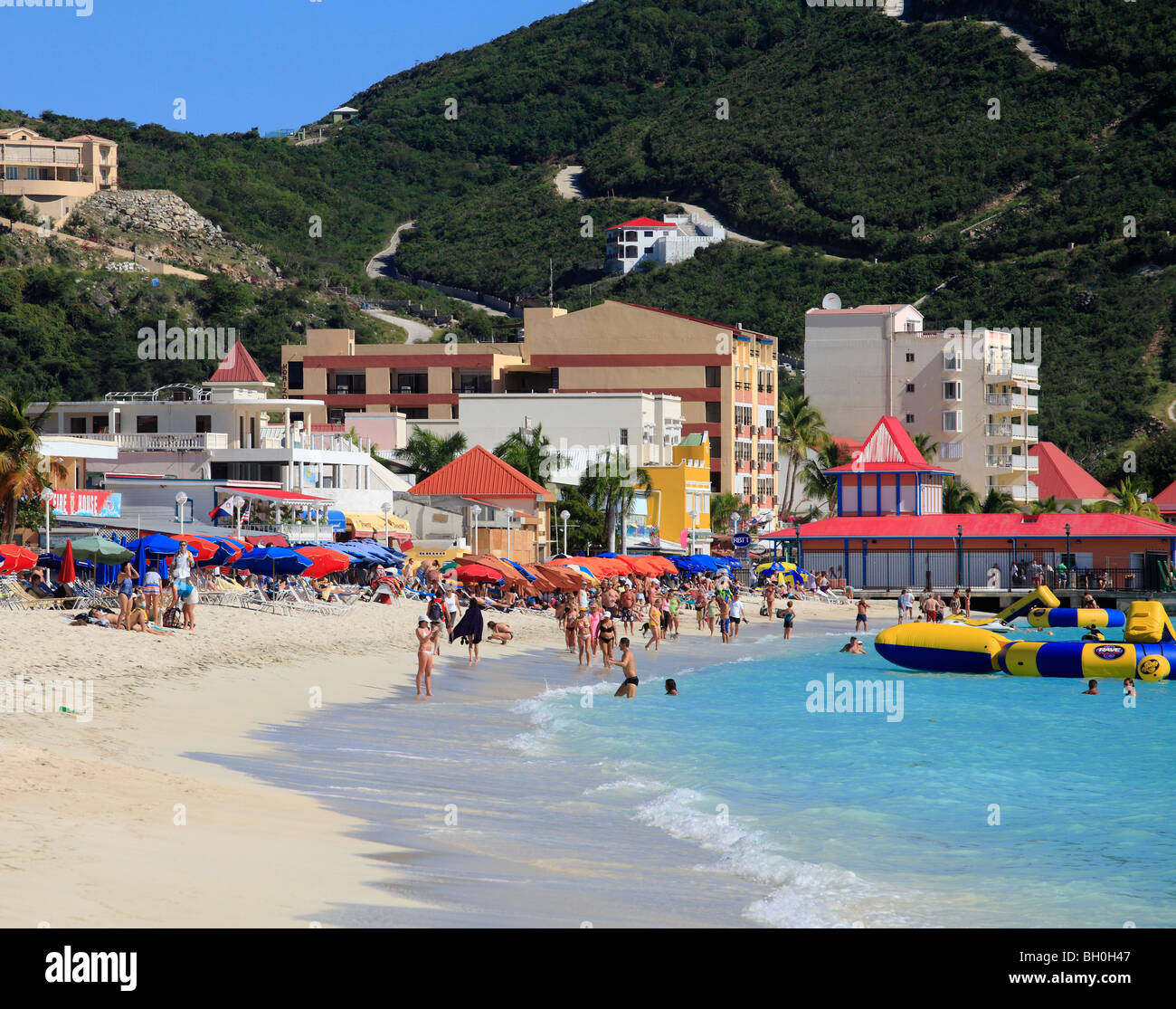 Beach at Philipsburg in St. Maarten . Dutch Caribbean Stock Photo