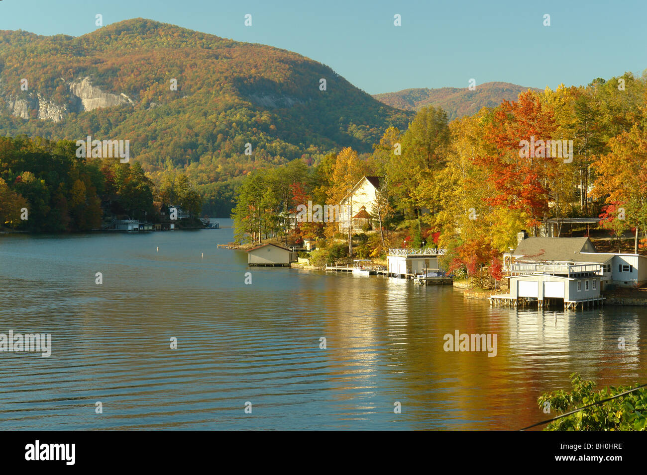 Lake Lure Nc North Carolina Lakefront Houses Autumn Stock