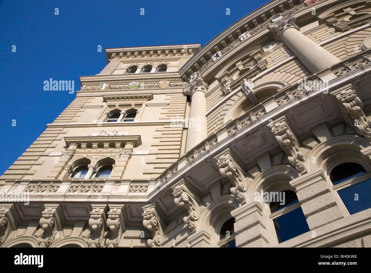 The South face of the Swiss Capitol Building (Bundeshaus) which is visible for miles from the countryside outside the city. Stock Photo