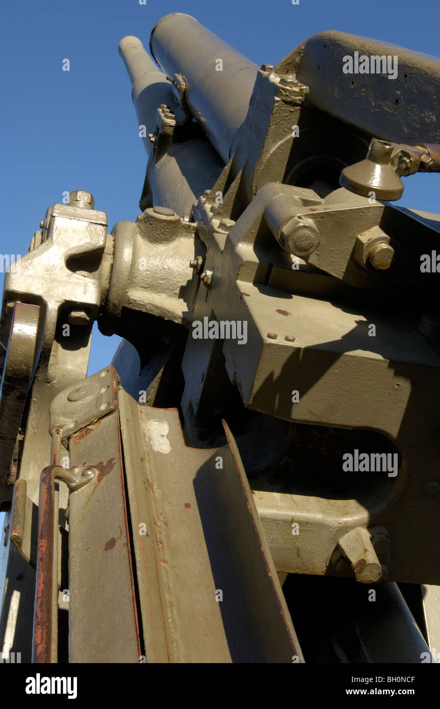 6 inch anti aircraft gun on display outside D-Day Museum, Southsea Seafront, Portsmouth, Hampshire, England, UK. Stock Photo