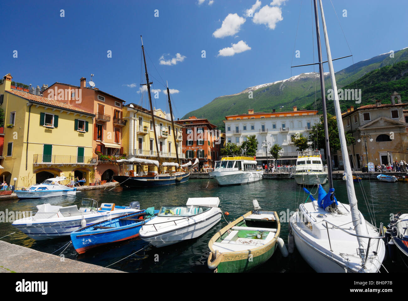 Marina with boats, Malcesine, Veneto, Italy Stock Photo