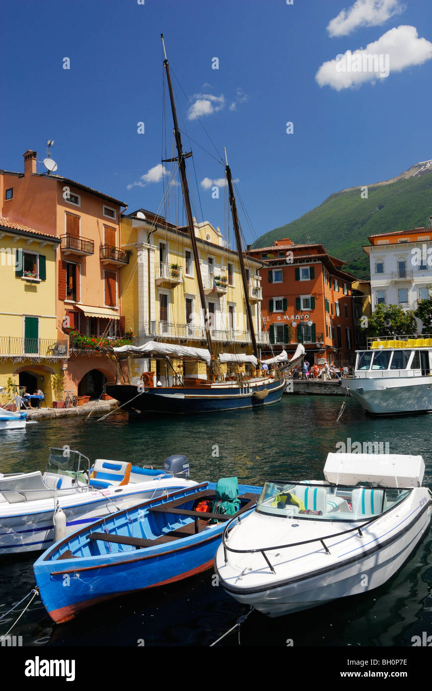 Marina with boats, Malcesine, Veneto, Italy Stock Photo