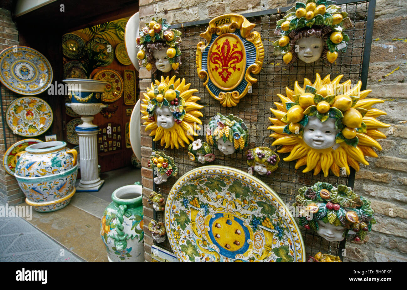 Ceramics at a souvenir shop, San Gimignano, Tuscany, Italy, Europe Stock Photo