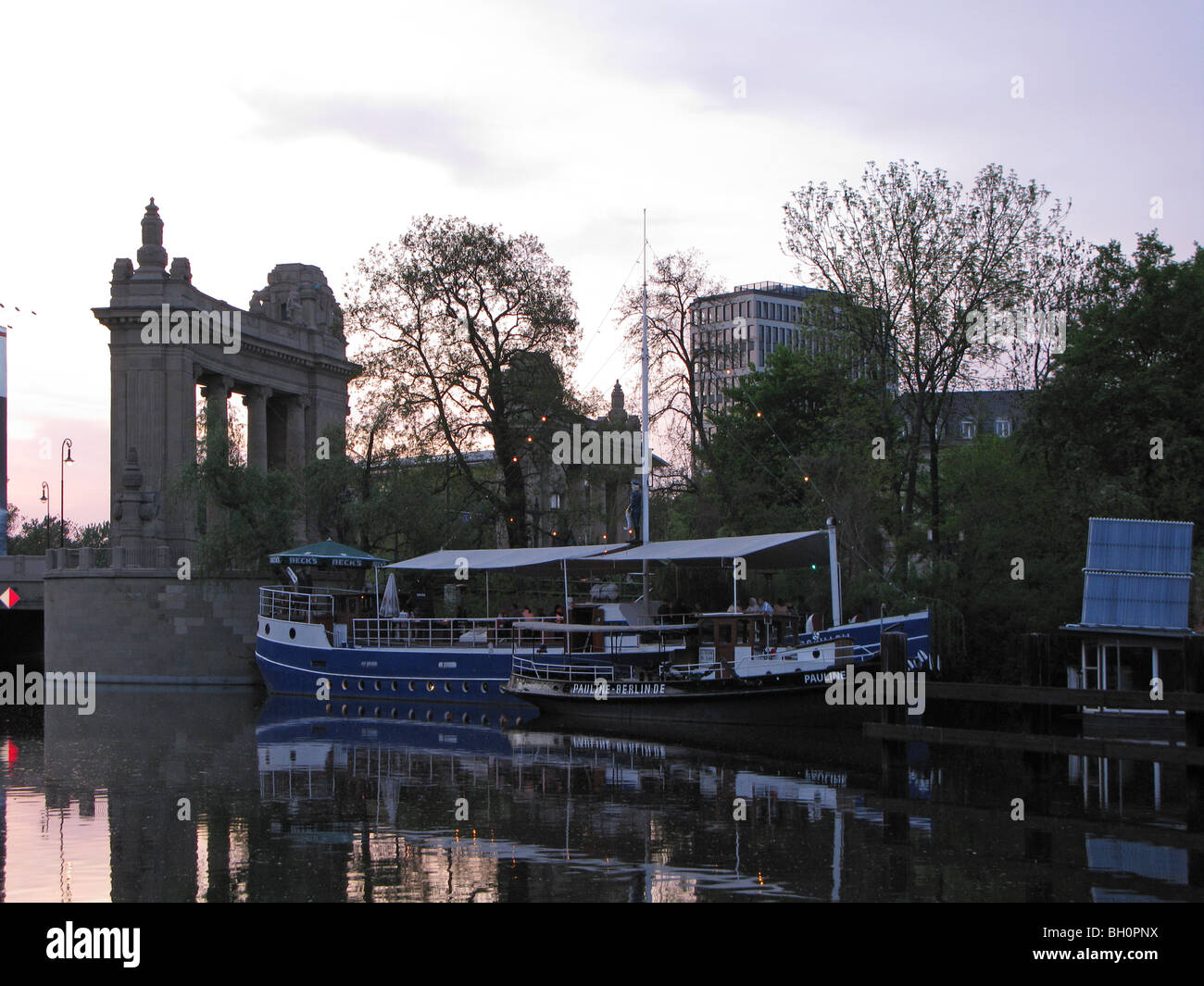 Berlin Charlottenburger Tor Gate Landwehrkanal Restaurant Ship Stock Photo