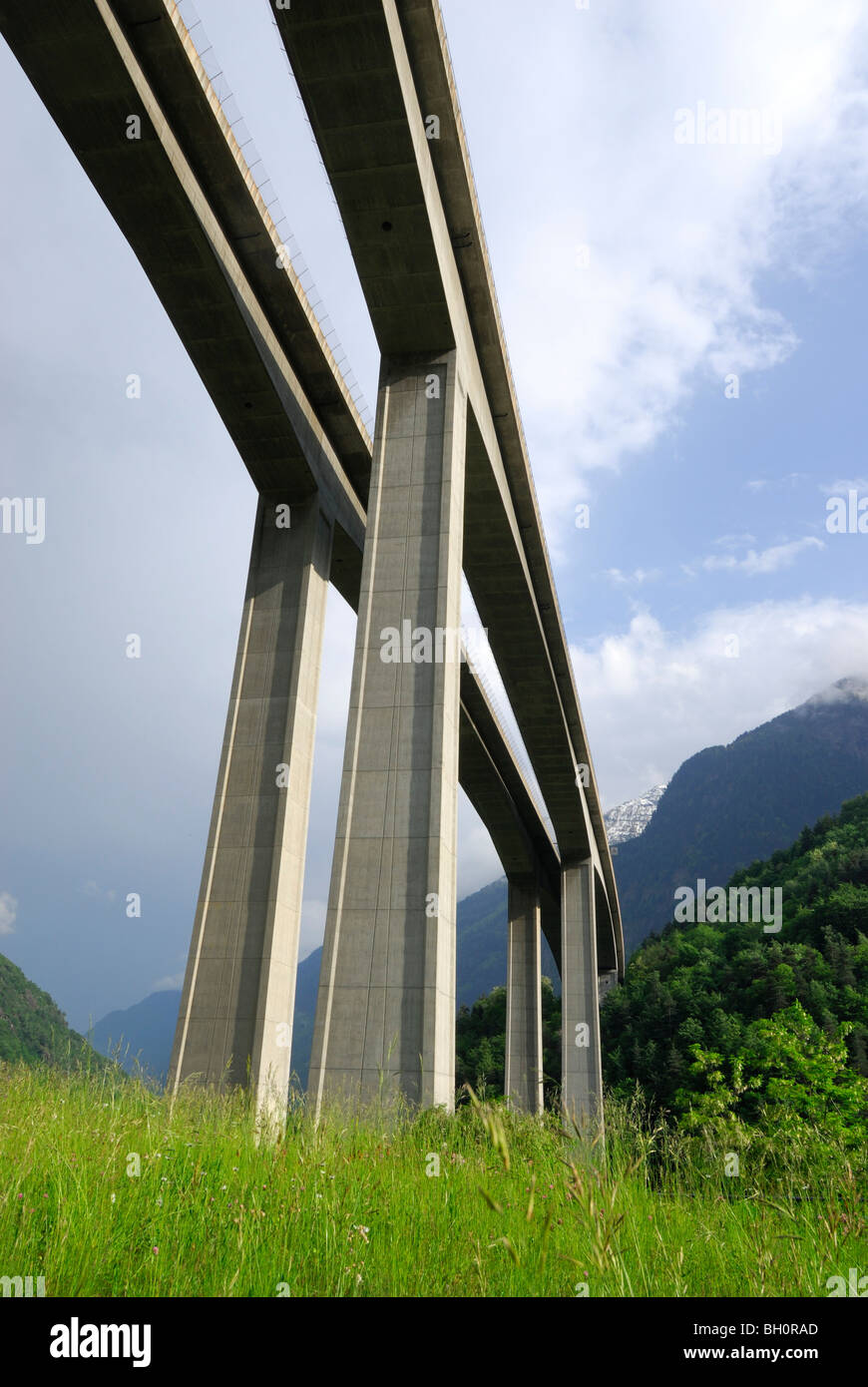 Double bridge of the Gotthard motorway near Giornico, valley Leventina, Ticino, Switzerland Stock Photo