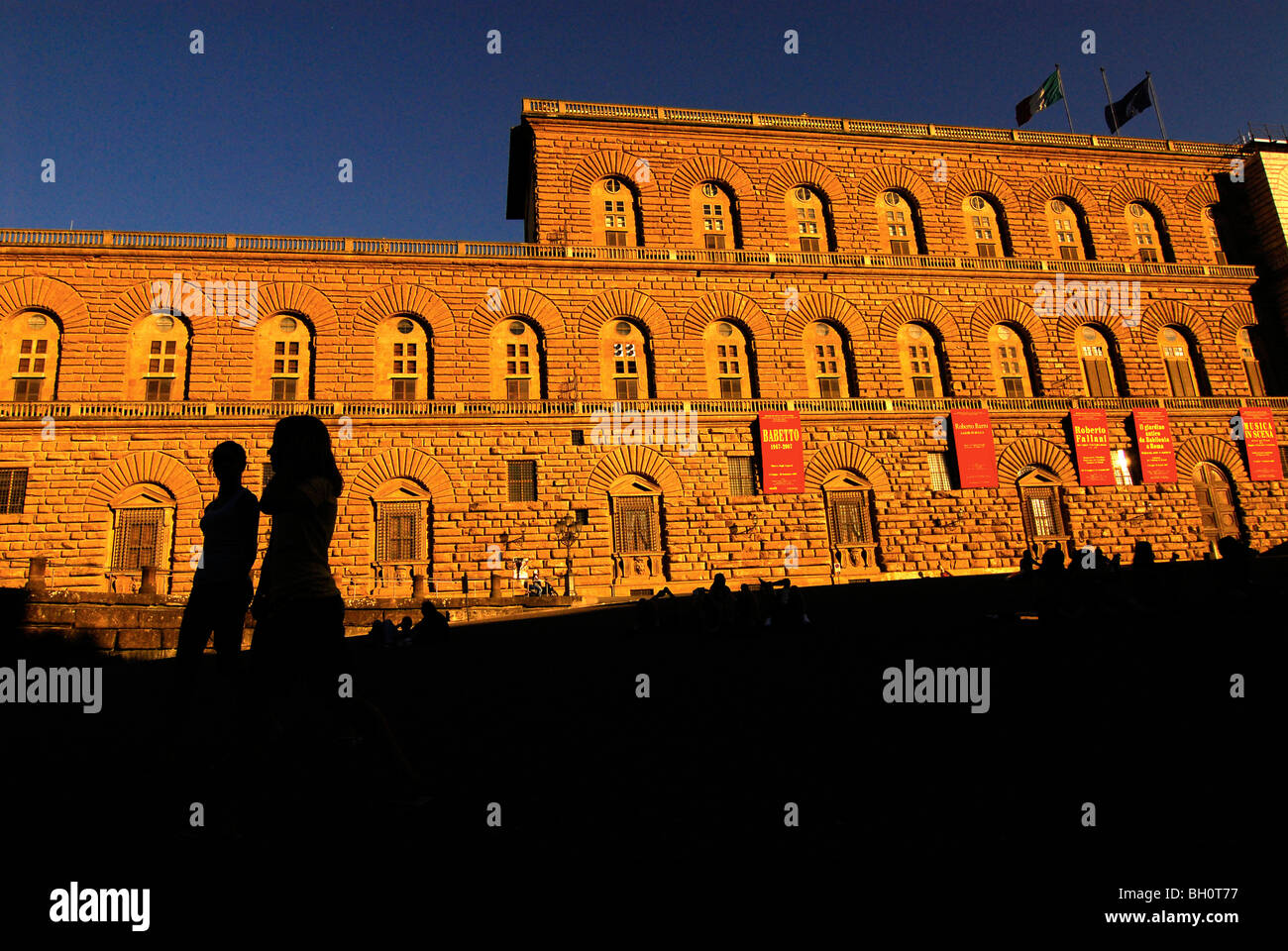 Shadows on the facade of Palazzo Pitti in the evening light, Florence, Tuscany, Italy, Europe Stock Photo