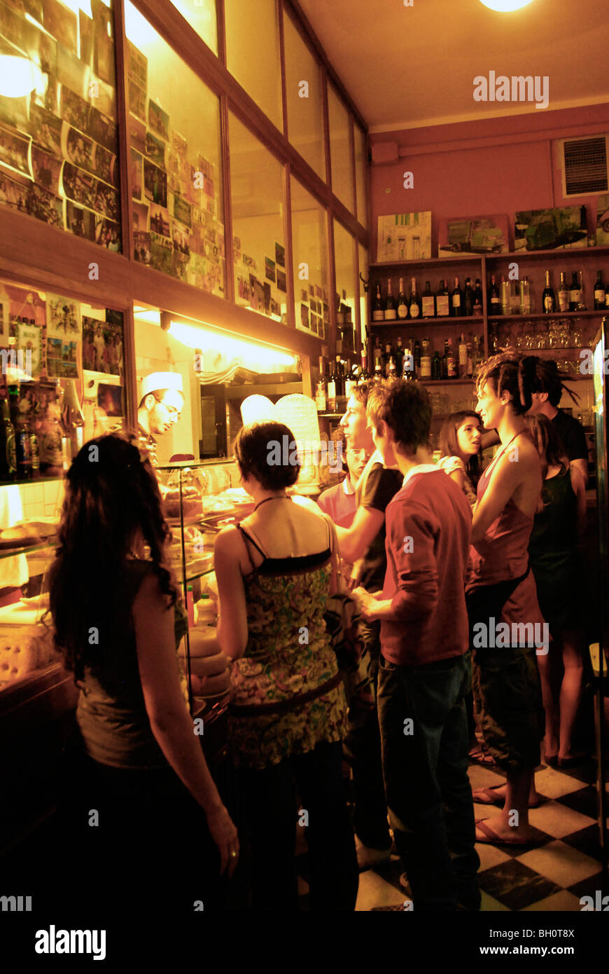 Panino shop with customers in the evening, Gustapanino, Santo Spirito, Florence, Tuscany, Italy, Europe Stock Photo