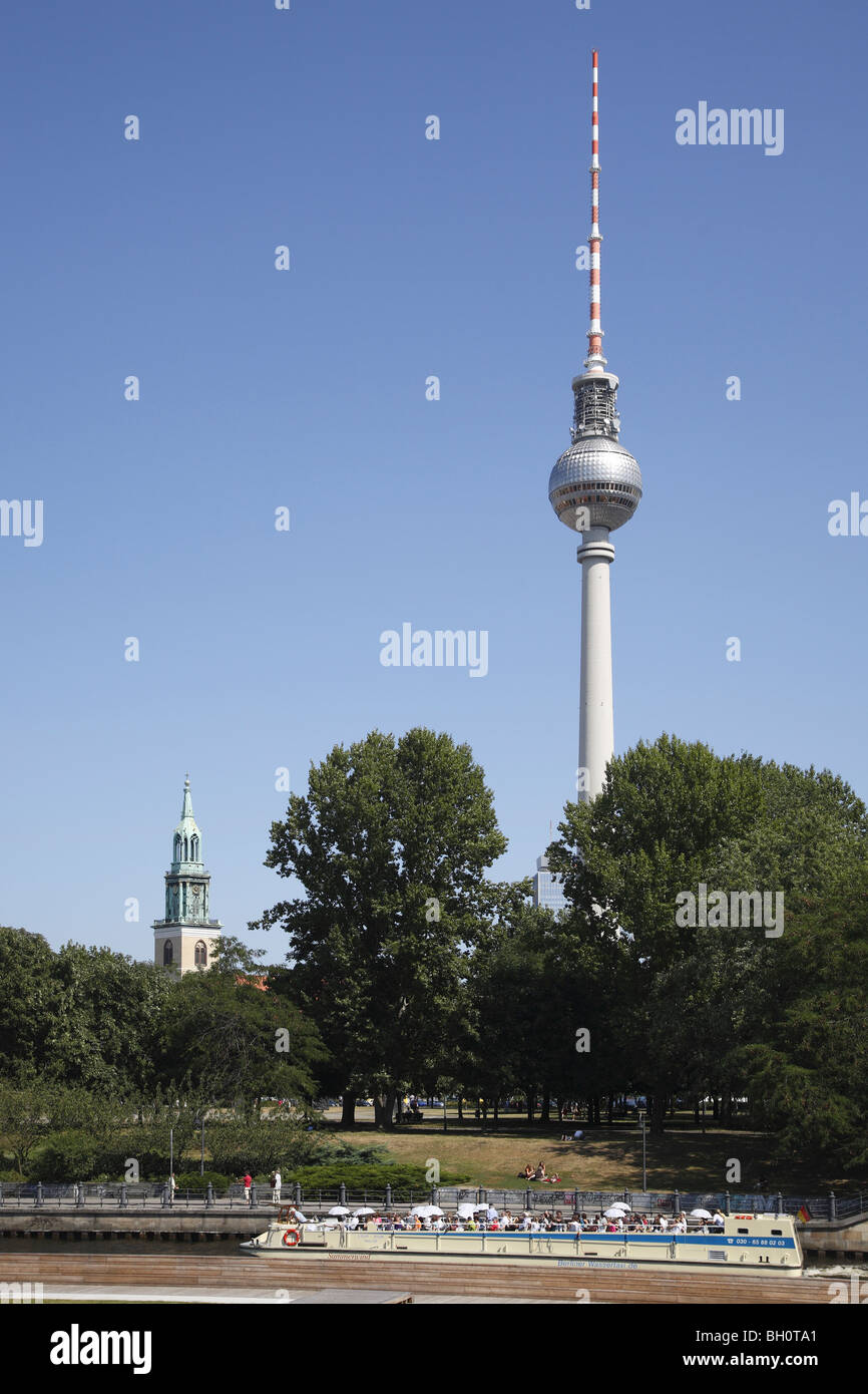 Berlin Spree Fernsehturm Television Tower Marienkirche Stock Photo