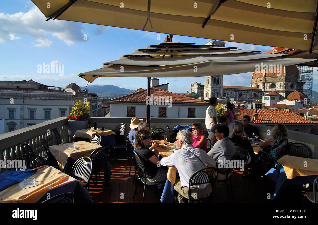 People at the cafe at roof terrace of the department store La
