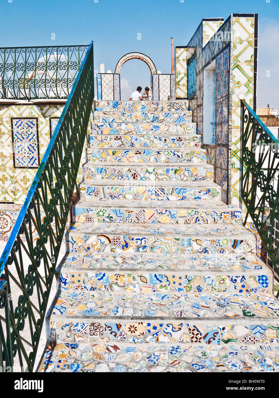 Mosaic Tiled Roof  Stairway, Medina Souk, Tunis Stock Photo