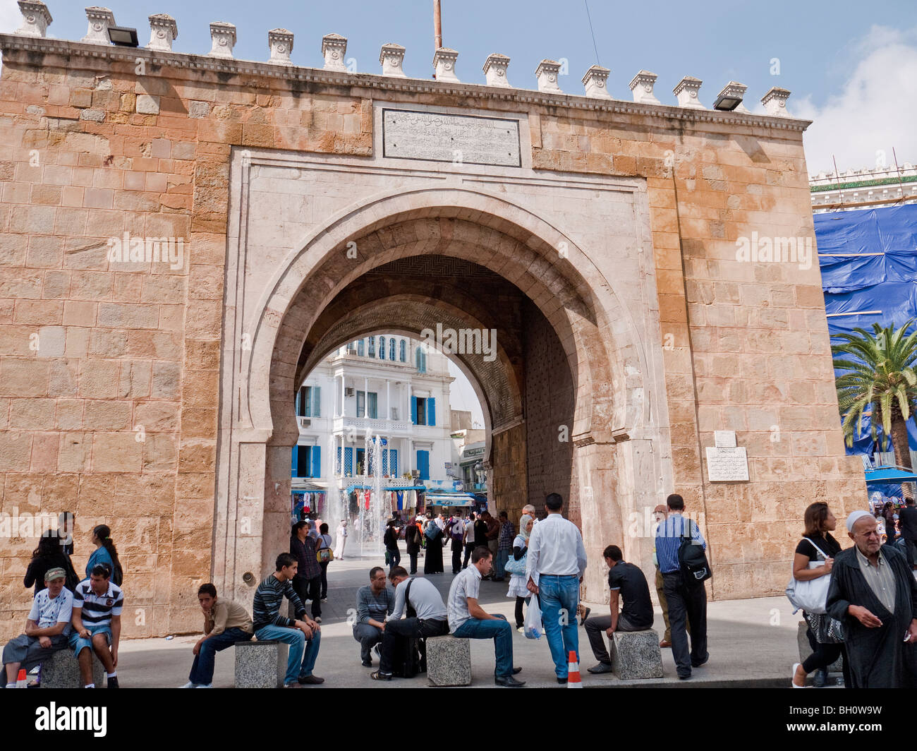 Sea or French Gate entrance to Medina Souk, Tunis, Tunisia Stock Photo