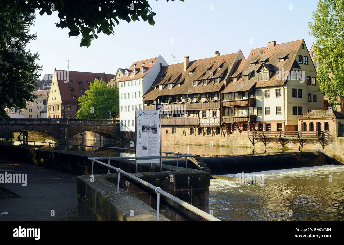 Half-timber houses at the river Pegnitz, Nuremberg, Middle Franconia, Bavaria, Germany Stock Photo