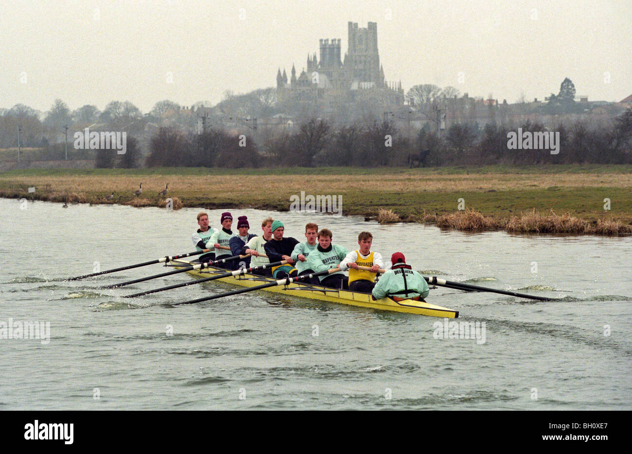 The Cambridge University rowing crew training for the Boat Race near