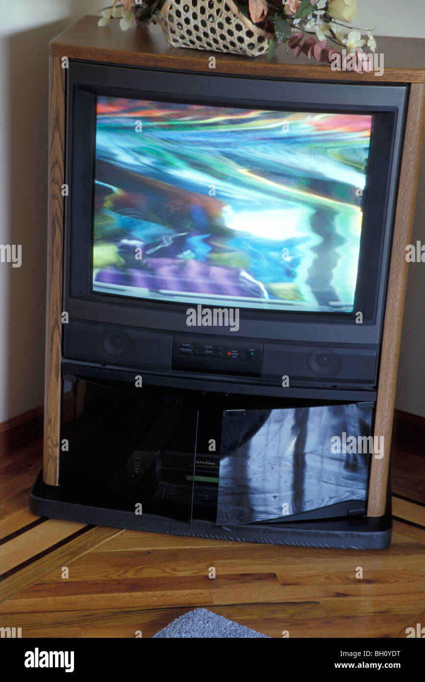 Old-fashioned retro Analog TV (Telly) with Static, 1990s Stock Photo