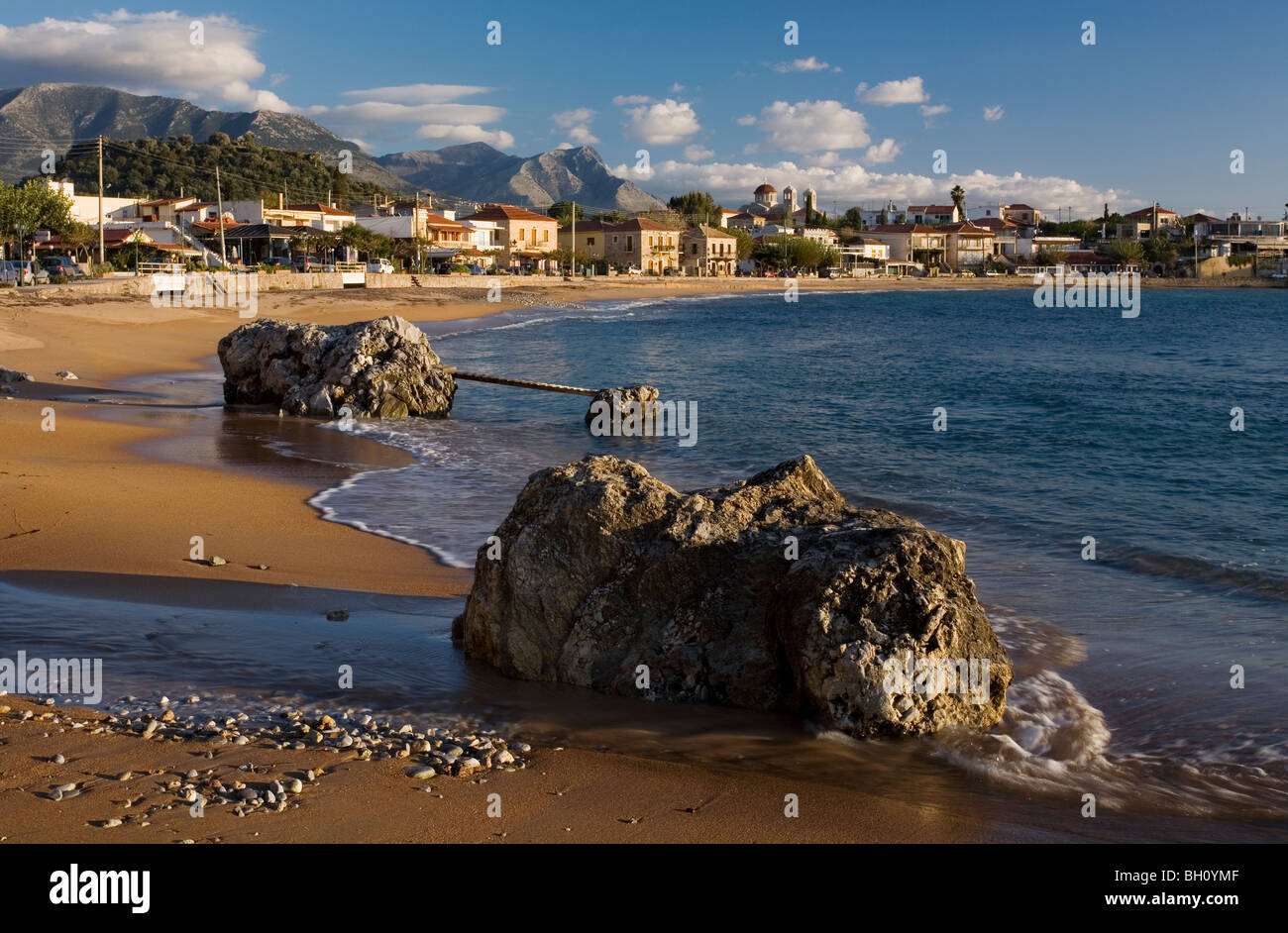 The main beach at Stoupa in the Mani of the Peloponnese of Greece Stock Photo