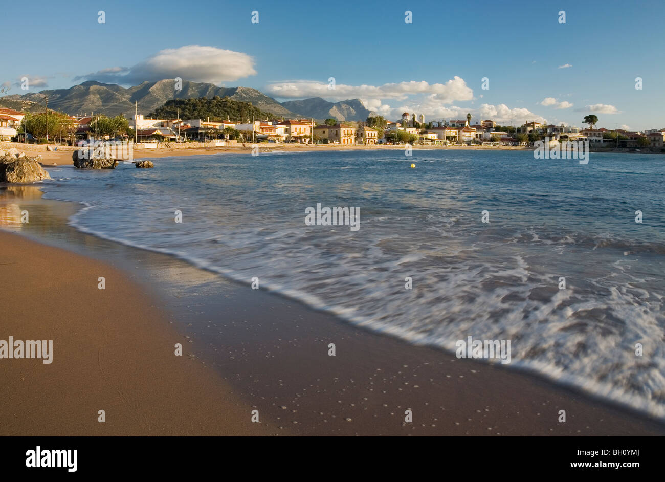 Main beach at Stoupa in the Peloponnese of Greece Stock Photo