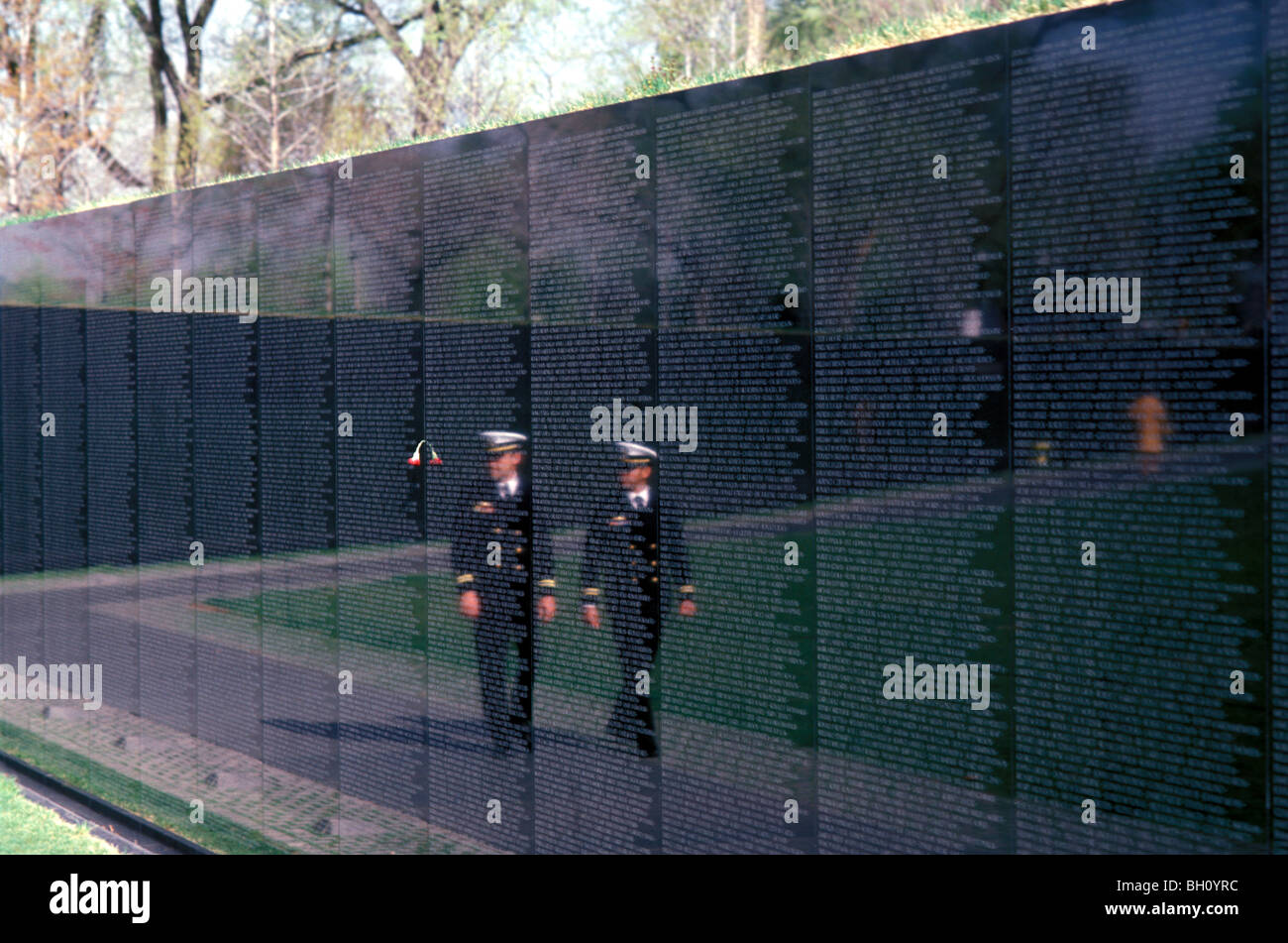 Reflections in Vietnam Memorial Wall, Washington DC Stock Photo
